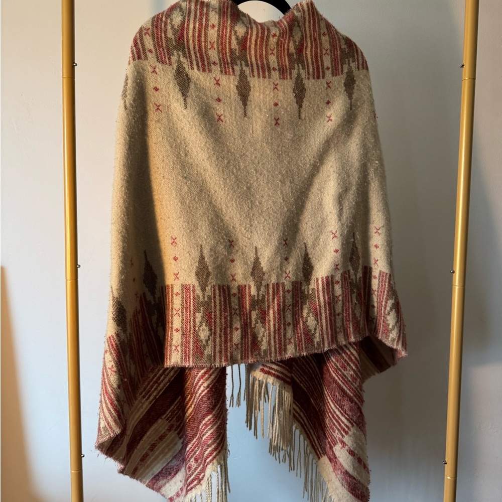 Southwestern Cream and Red Women's Poncho - Picture 4 of 7